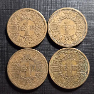 LOTE E - 4 monedas de 1 peseta de 1944. España