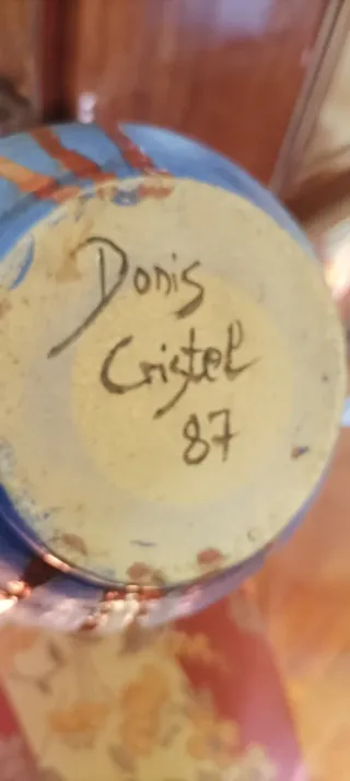 Botijo de cerámica azul y ocre