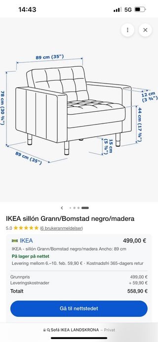 Set Sofa, 2 sillas y un Puff de LANDSKRONA Ikea