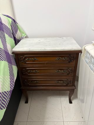 Mesita de noche vintage madera y mármol
