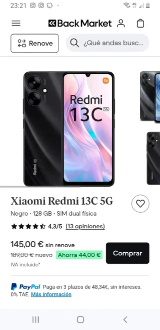 Xiaomi Redmi 13C 5G 128GB Negro