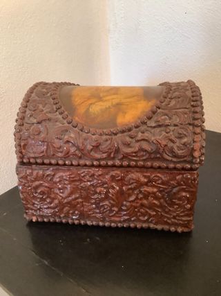 Caja joyero antigua con imagen Virgen y Niño Jesús