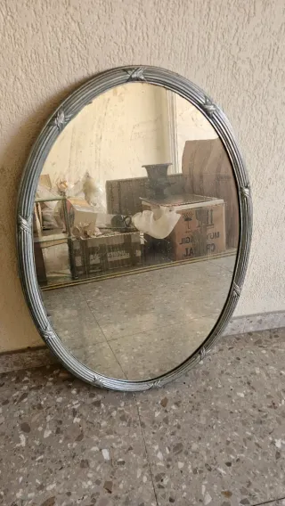 2 Espejos Ovalados Plata Años 60