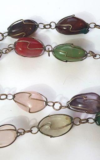 Antica Collana pietre colorate gabbie in metallo
