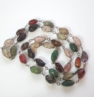 Antica Collana pietre colorate gabbie in metallo