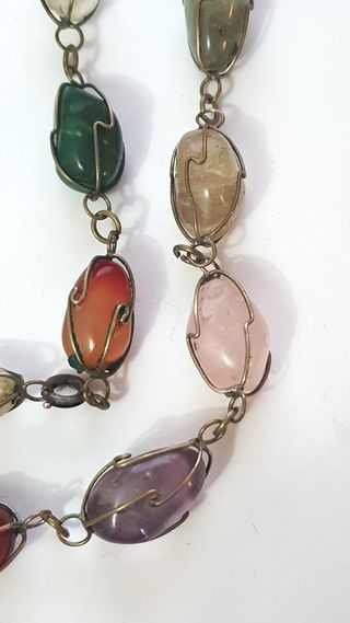 Antica Collana pietre colorate gabbie in metallo