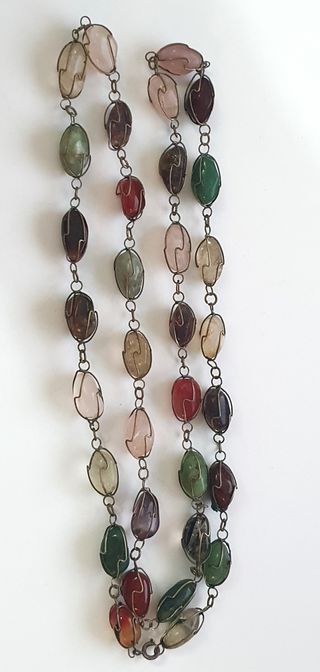 Antica Collana pietre colorate gabbie in metallo