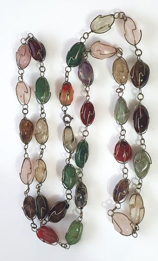 Antica Collana pietre colorate gabbie in metallo