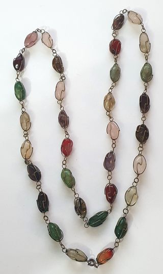 Antica Collana pietre colorate gabbie in metallo