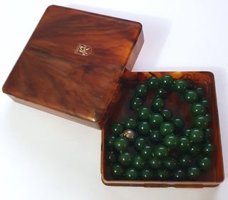 Antica Collana di perle vetro pregiate color verde