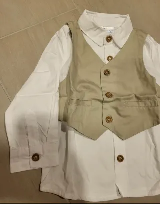 Conjunto bebé 6-9 meses camisa, chaleco y pantalón