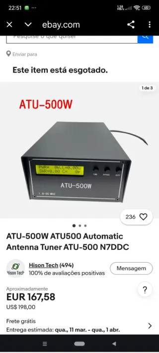 Sintonizador Antena ATU-500W 1.8-50 MHz