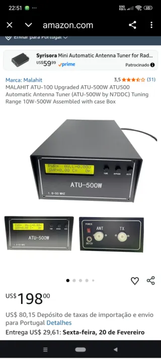 Sintonizador Antena ATU-500W 1.8-50 MHz