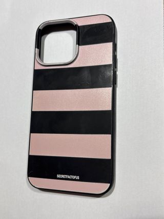 Funda iPhone 14 Pro Max Rayas Rosa y Negra