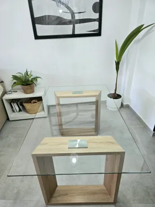 Mesa de comedor cristal y madera