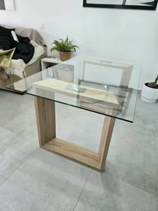 Mesa de comedor cristal y madera