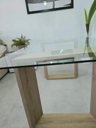 Mesa de comedor cristal y madera