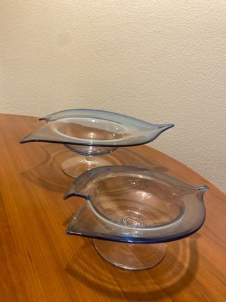 Juego centro de mesa cristal azul