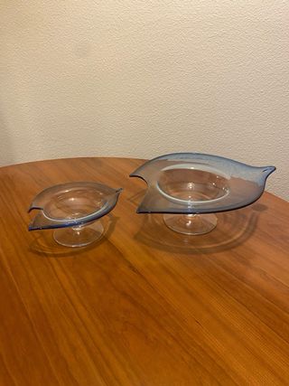 Juego centro de mesa cristal azul