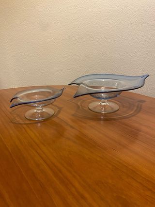 Juego centro de mesa cristal azul