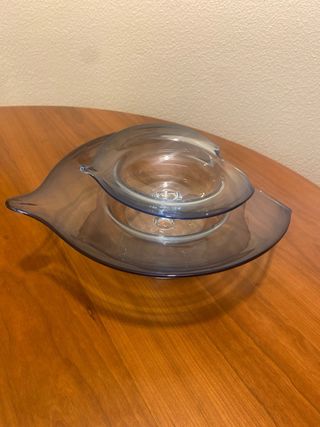 Juego centro de mesa cristal azul