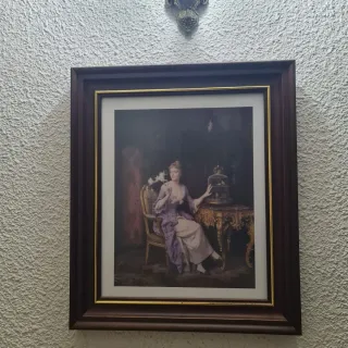 Cuadro vintage mujer con pájaros