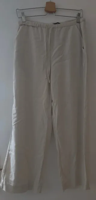 Pantalón lino mujer beige