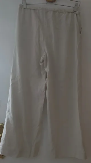 Pantalón lino mujer beige