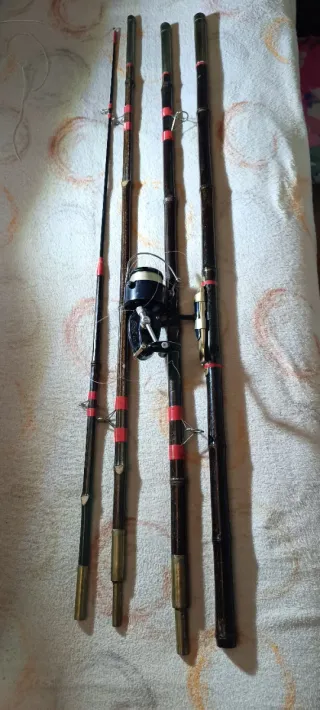 Caña de pesca artesanal 4M + carrete Mechel 440