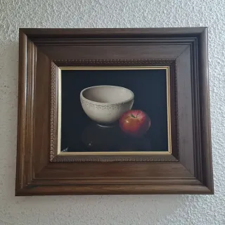 Cuadro vintage: manzana y cuenco