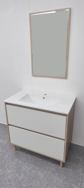 CONJUNTO MUEBLE DE BAÑO 2 CAJONES 80cm ROBLE/BLANC
