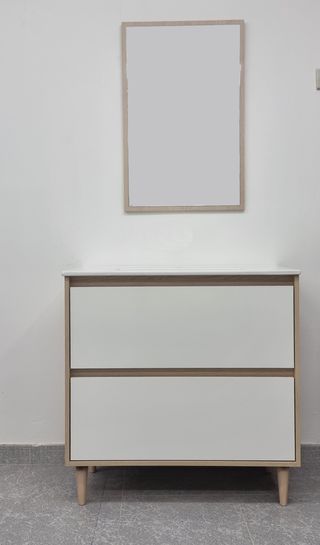 CONJUNTO MUEBLE DE BAÑO 2 CAJONES 80cm ROBLE/BLANC