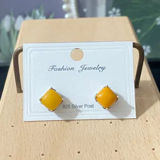 Pendientes Plata Ámbar Natural Cuadrados