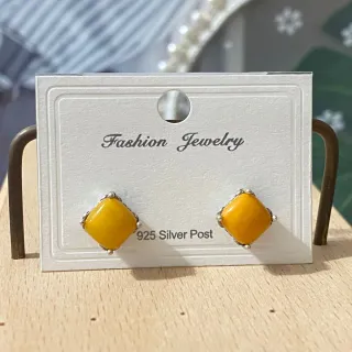 Pendientes Plata Ámbar Natural Cuadrados