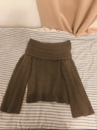 Jersey marrón off shoulder punto grueso