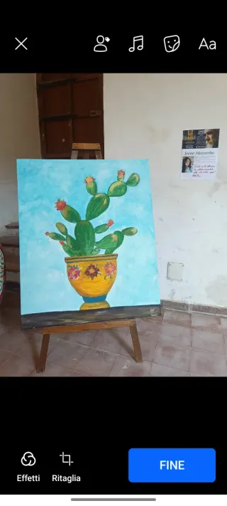 Dipinto a mano cactus in vaso stile siciliano 2m