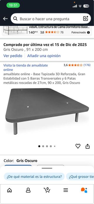 Somier reforzado 90x200 sin estrenar Error compra.