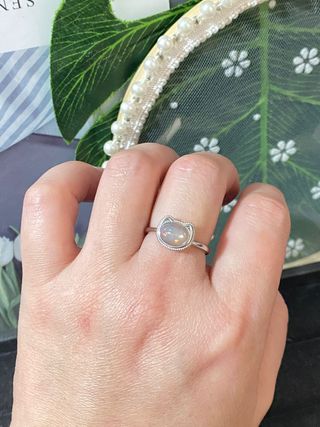 Anillo Plata Opal Blanco Natural Gatito