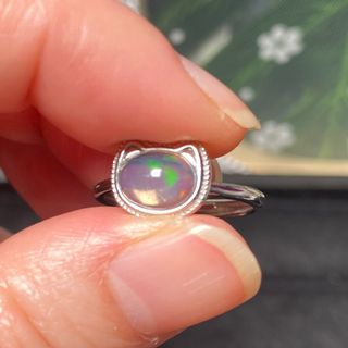 Anillo Plata Opal Blanco Natural Gatito