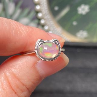 Anillo Plata Opal Blanco Natural Gatito