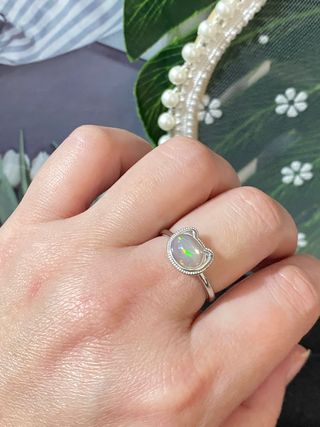 Anillo Plata Opal Blanco Natural Gatito