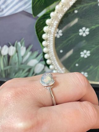 Anillo Plata Opal Blanco Natural Gatito