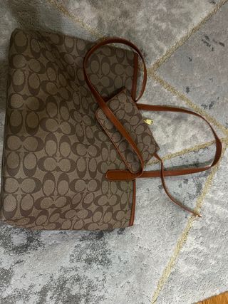 Bolsa Coach Monograma Bege e Castanho
