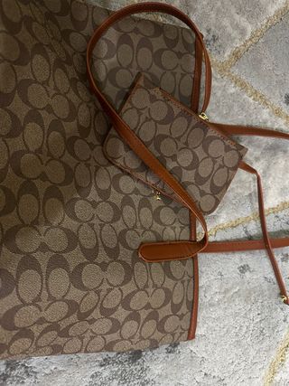 Bolsa Coach Monograma Bege e Castanho