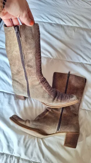 Botines mujer ante beige y marrón T.39