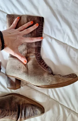 Botines mujer ante beige y marrón T.39