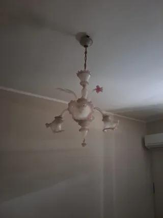Lampadario Murano Vetro Rosa e Bianco