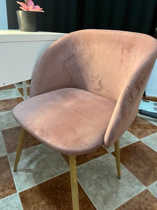 Tocador blanco con  espejo y silla rosa + cajonera