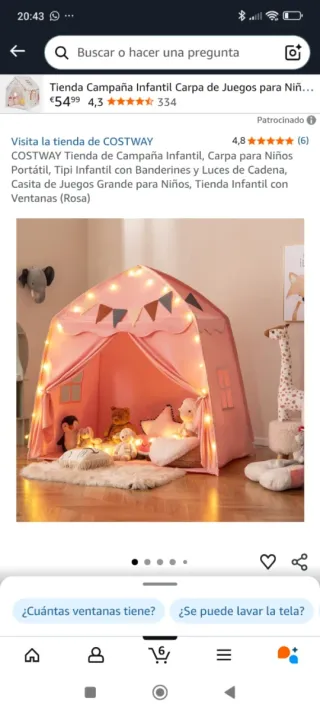 Carpa/casa/tienda grande infantil rosa con luces