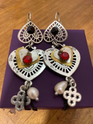 Pendientes Corazón Plata y Rojo